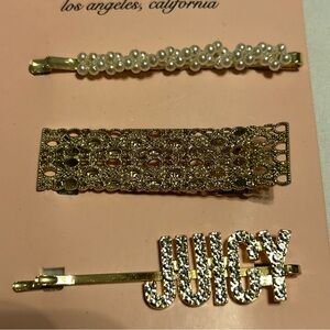 Juicy couture 3 bobby pins Gold and Juicy Silver Color W/ Rhinestone Bling New